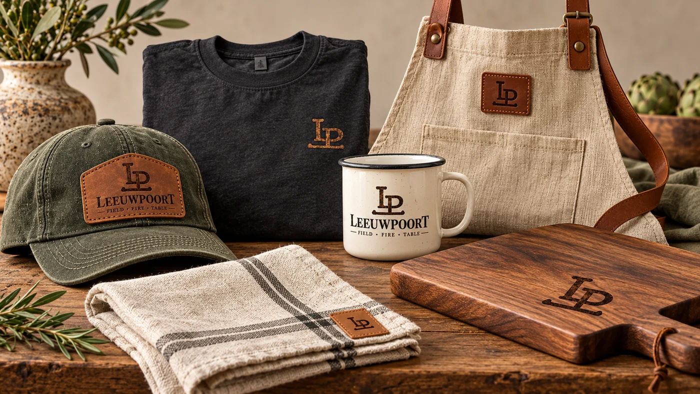 Cap, apron, mug, serving board, T-shirt and tea towel concepts